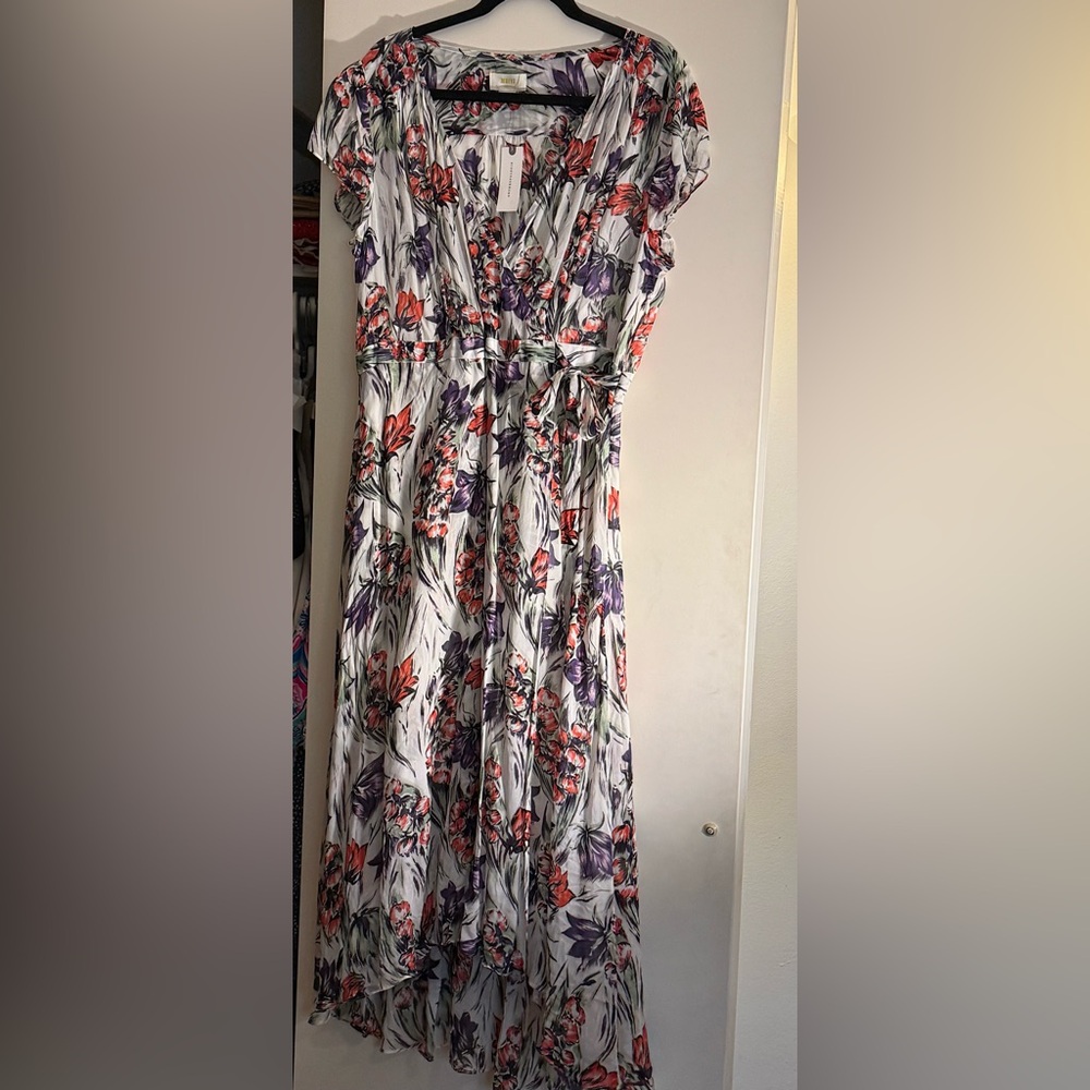 Anthropologie Floral Print Maxi Dress - Purple and Red